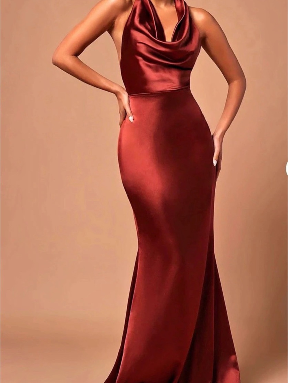 Burgundy Satin-Look Maxi Dress